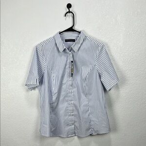 M&S Collection Blue Mix Top ButtonDown Short Sleeve UK 16 (Large) Striped TC0134